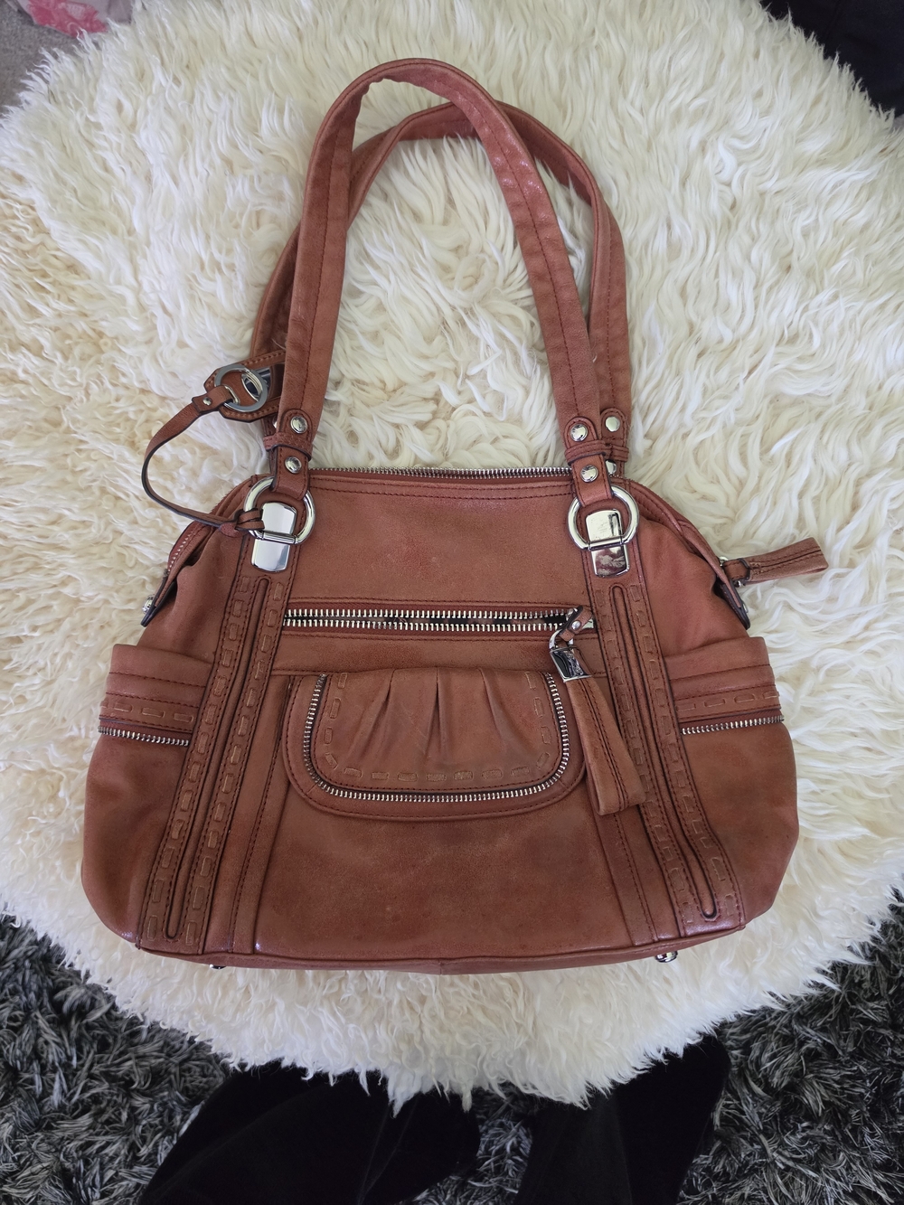 b. makowsky Rust Suede Shoulder Bag